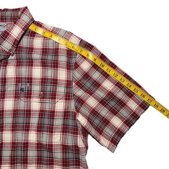 Carhartt | Men | Red Plaid Relaxed Fit Short Sleeve Button Down Shirt | Large - Picture 5 of 11